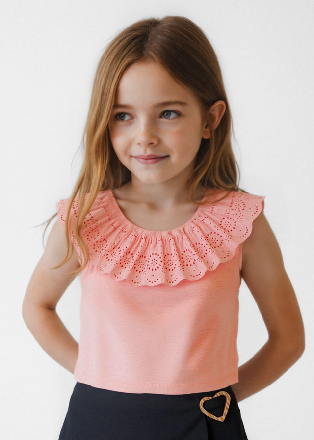 MAYORAL EYELET RUFFLE T-SHIRT