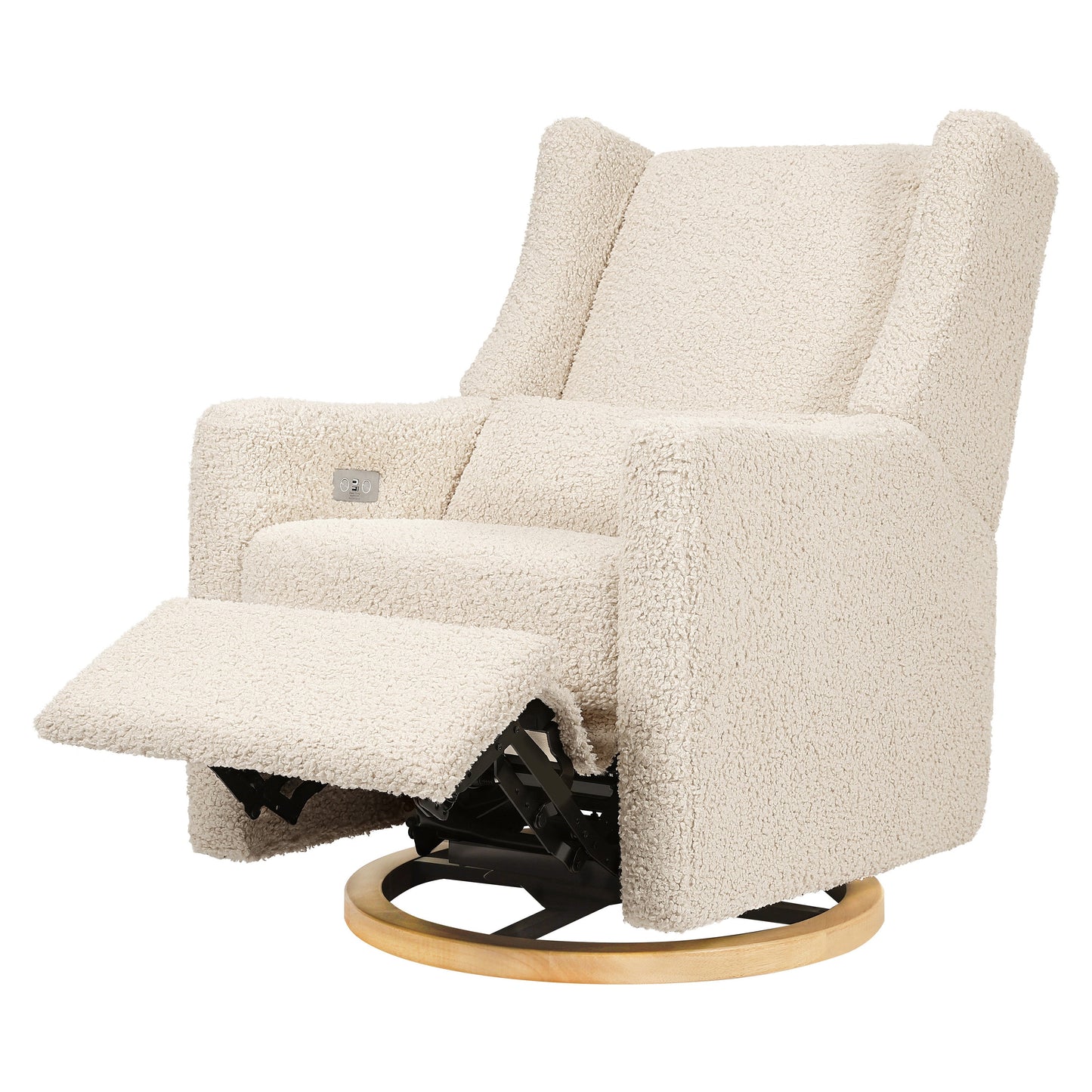 Kiwi Glider Recliner w/ Electronic Control and USB in Ivory Boucle w/Gold Base