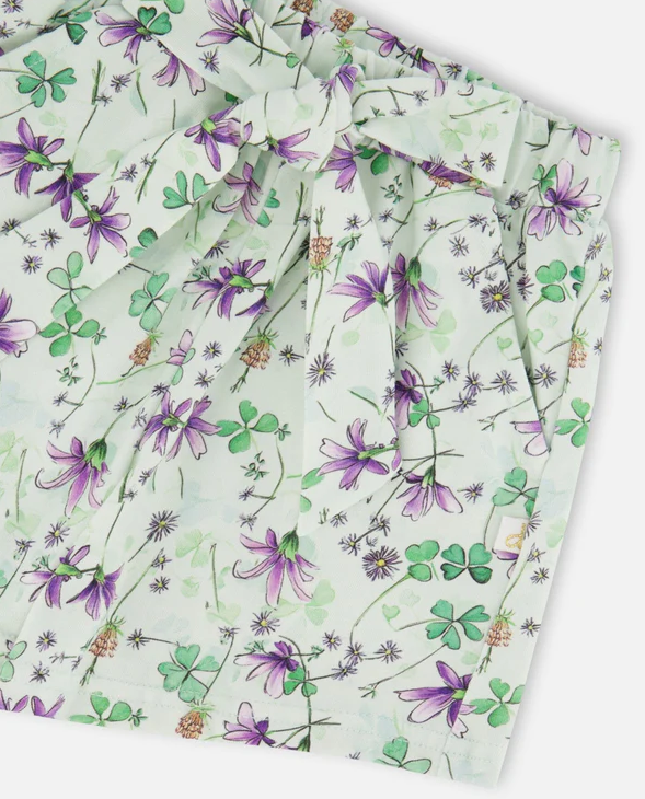 DEUX PAR DEUX JERSEY SHORTS GREEN PRINTED FLOWERS