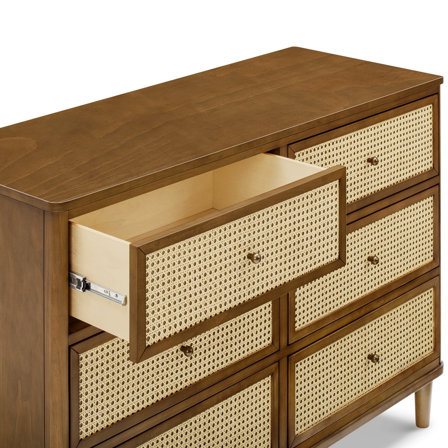 Marin with Cane 6 Drawer Assembled Dresser in Warm White and Honey Cane
