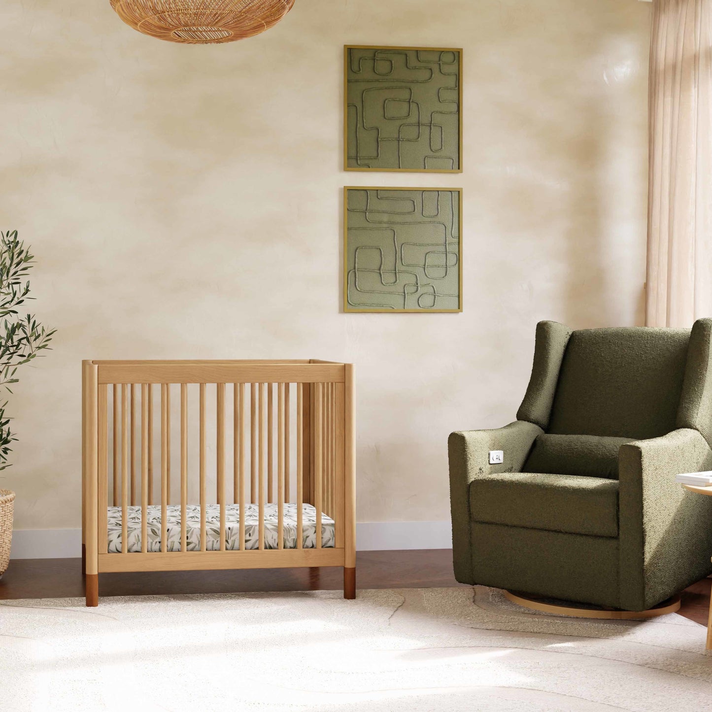 Gelato 4-in-1 Convertible Mini Crib and Twin bed in Natural Walnut Finish with Gold Feet