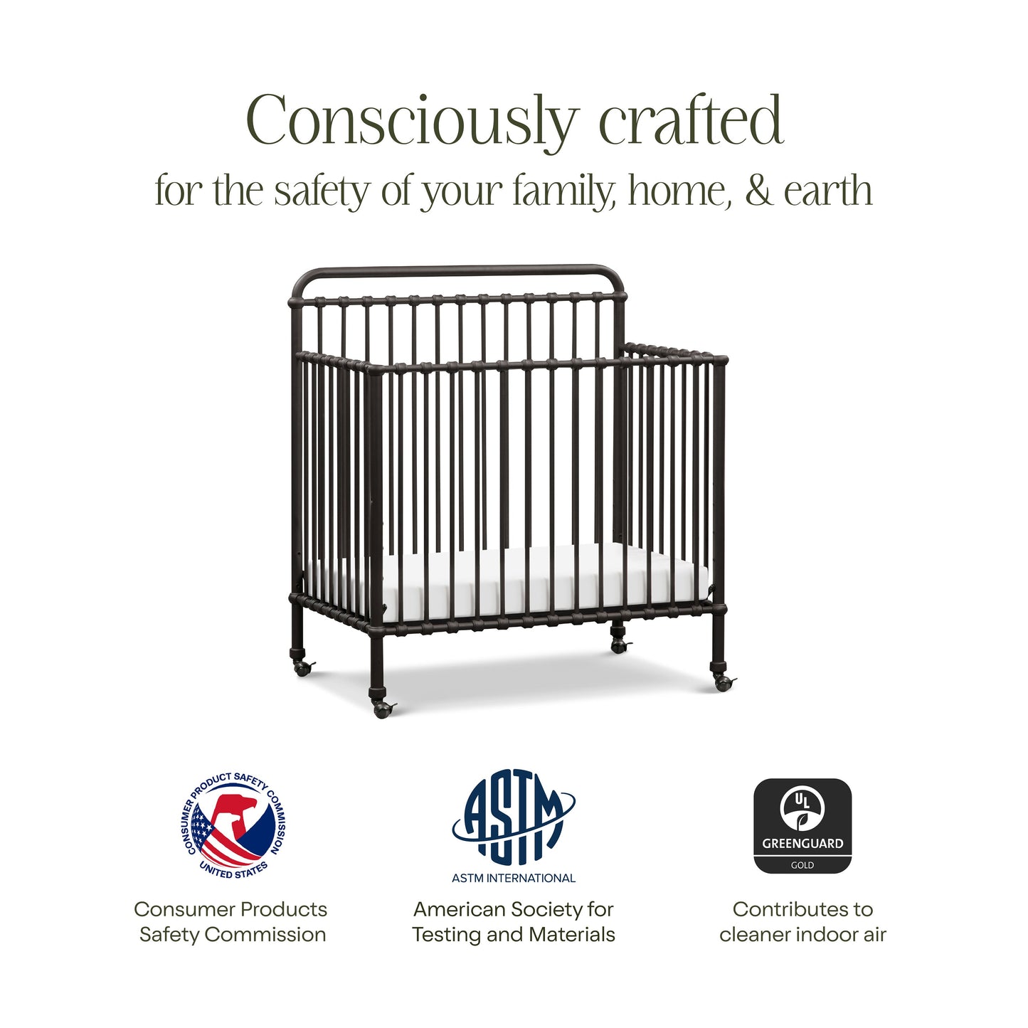 Winston 4-in-1 Convertible Mini Crib in Vintage Gold