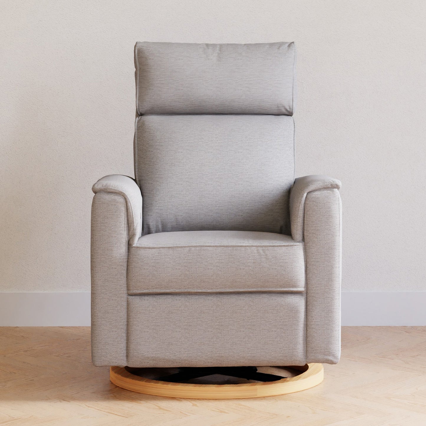 Willa Power Glider Recliner w/ adj. headrest & USB in Performance Grey Eco-Weave w/Light Wood Base