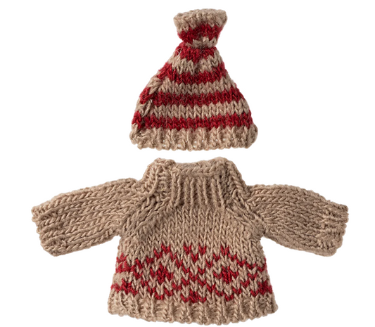 MAILEG KNITTED SWEATER AND HAT, MUM MOUSE