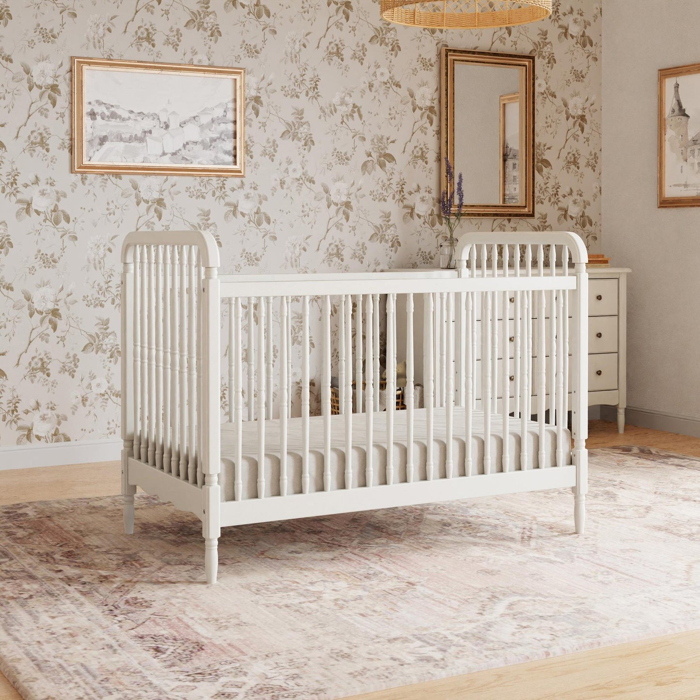 Liberty 3-in-1 Convertible Spindle Crib w/Toddler Bed Conversion Kit in Dusty Rose