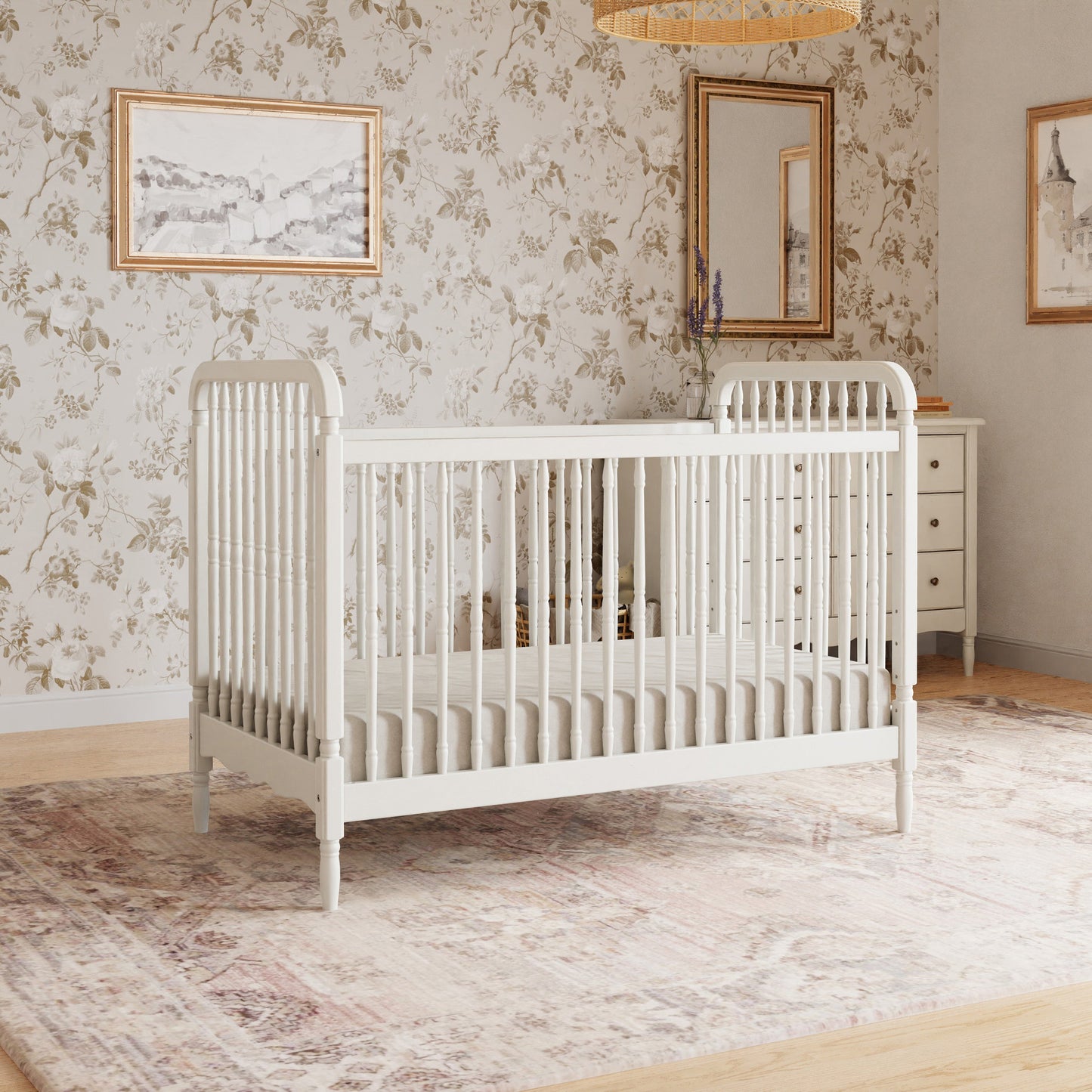 Liberty 3-in-1 Convertible Spindle Crib w/Toddler Bed Conversion Kit in Dusty Rose