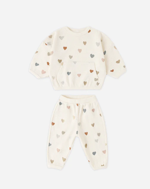 QUINCY MAE WAFFLE SWEATER SET CONFETTI HEARTS