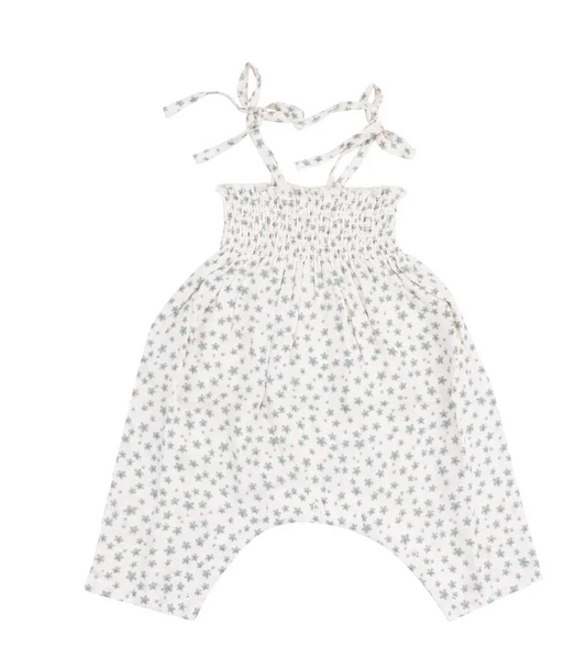 ANGEL DEAR JADEITE SIMPLE FLORAL TIE STRAP SMOCKED ROMPER