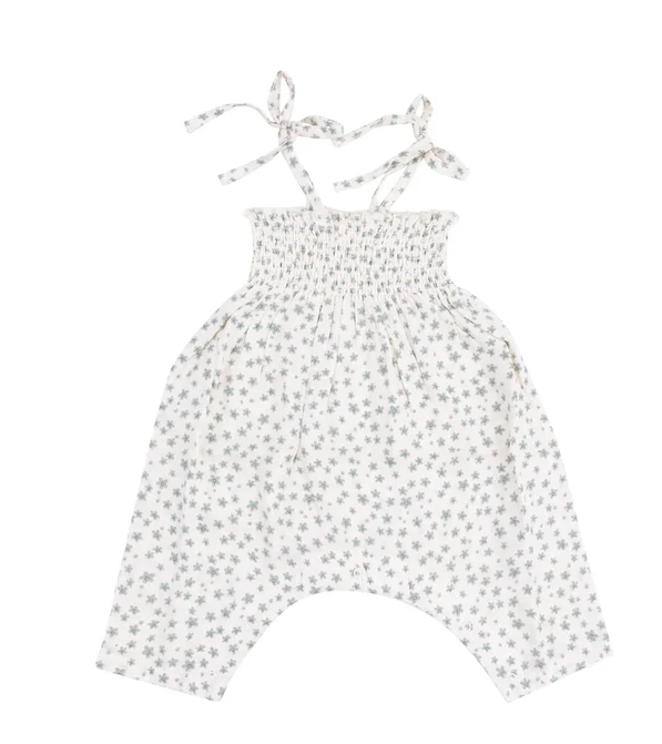 ANGEL DEAR JADEITE SIMPLE FLORAL TIE STRAP SMOCKED ROMPER