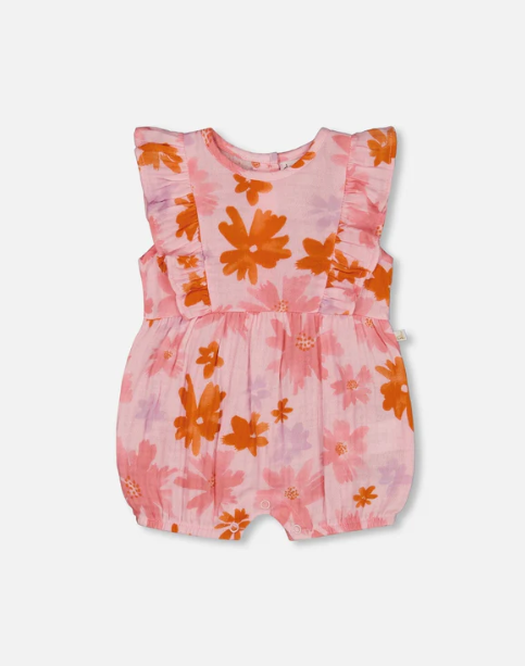 MUSLIN ROMPER PRINTED WATERCOLOR DAISIES