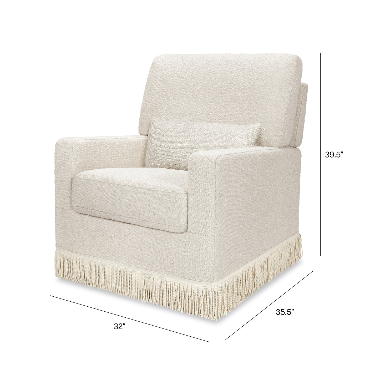 NAMESAKE CRAWFORD PILLOWBACK COMFORT SWIVEL GLIDER | BOUCLE WITH TASSEL FRINGE