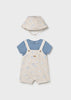 MAYORAL BOY ROMPER WITH HAT AND FAUX DUNGAREE