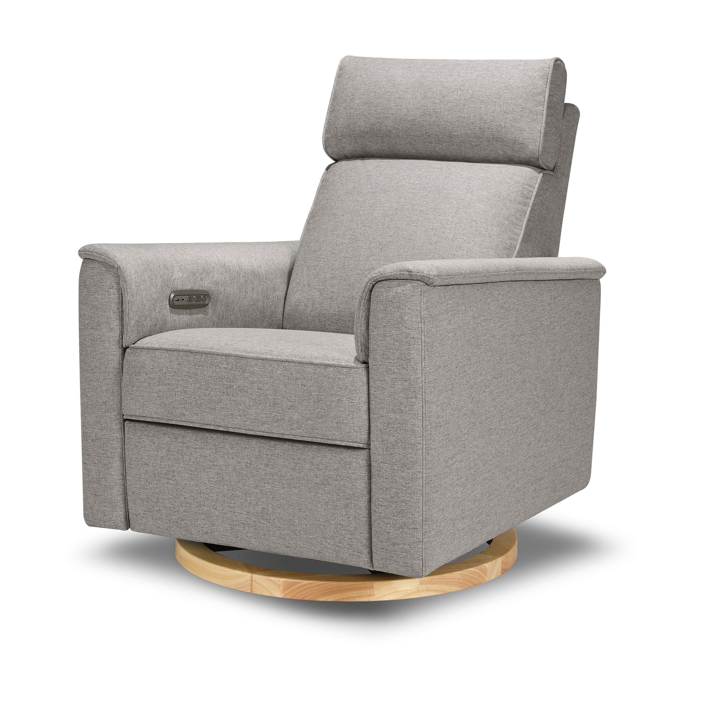 Willa Power Glider Recliner w/ adj. headrest & USB in Performance Grey Eco-Weave w/Light Wood Base