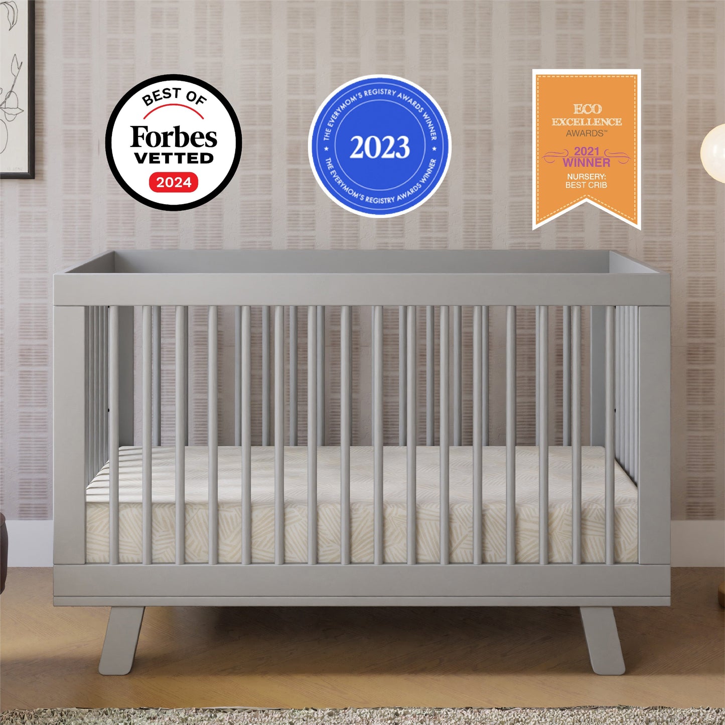 Hudson 3-in-1 Convertible Crib w/ToddlerBedConversionKit in White/Washed Natural