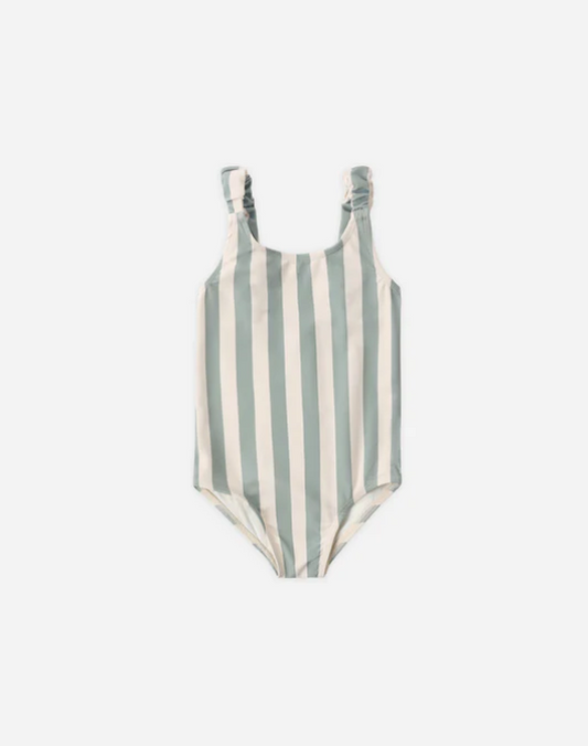 RYLEE + CRU SCRUNCH ONE-PIECE GREEN STRIPE
