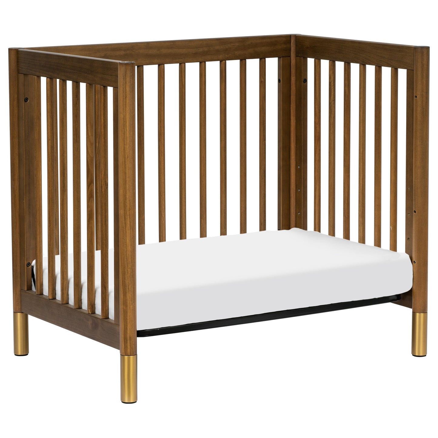 Gelato 4-in-1 Convertible Mini Crib and Twin bed in Natural Walnut Finish with Gold Feet