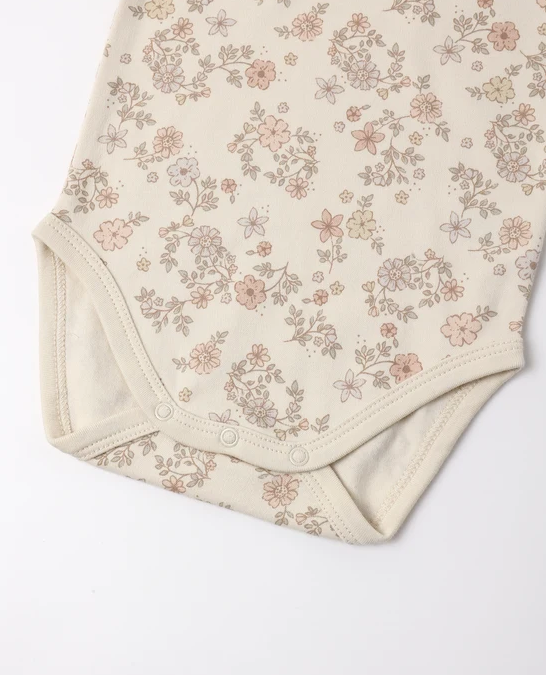 QUINCY MAE JERSEY BODYSUIT, 2 PACK FLORAL VINE, DUSTY ROSE