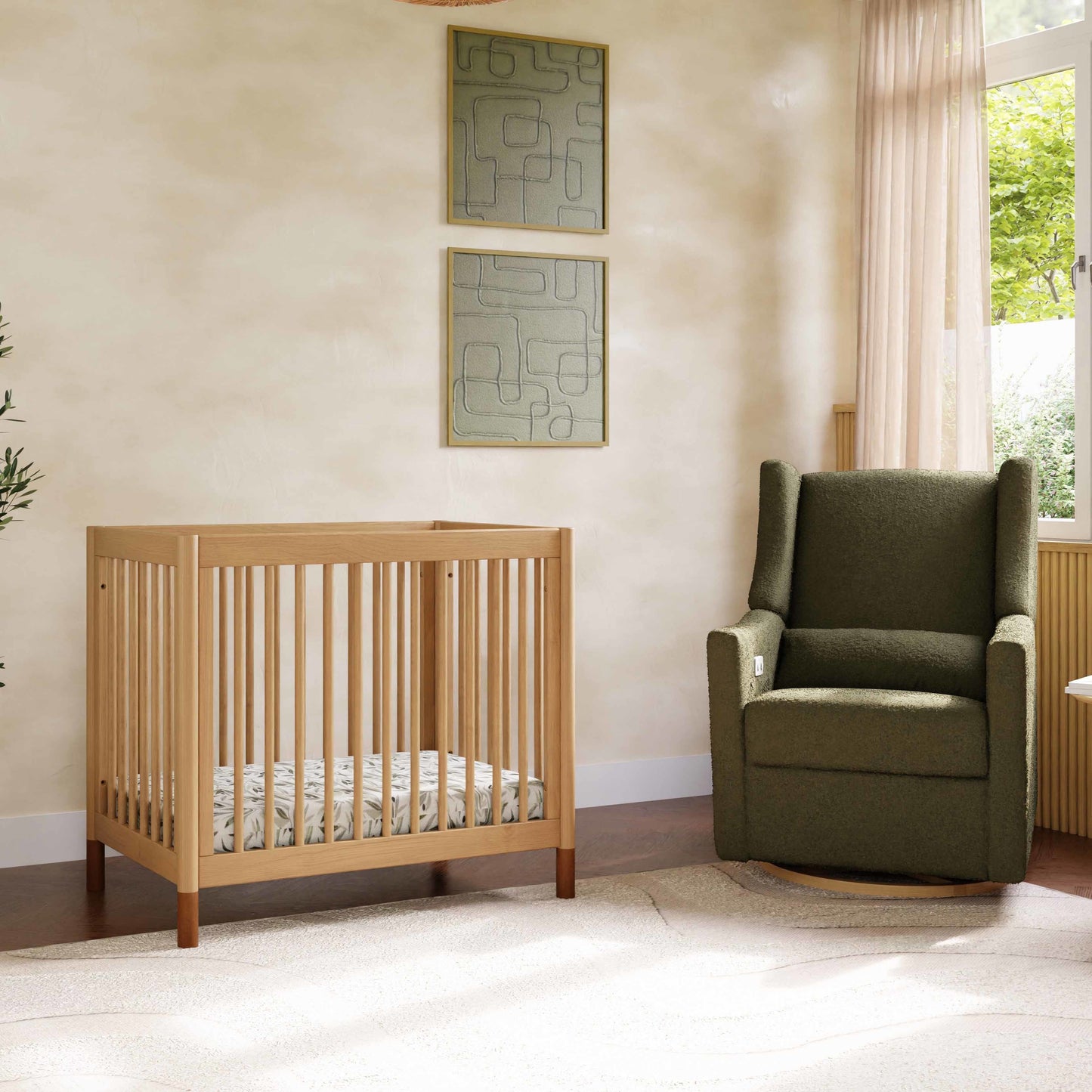 Gelato 4-in-1 Convertible Mini Crib and Twin bed in Natural Walnut Finish with Gold Feet
