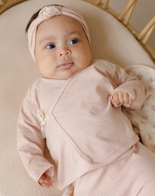 QUINCY MAE WRAP TOP + FOOTED PANT SET MELON STRIPE
