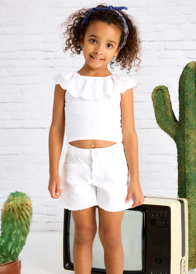 MAYORAL  EYELET RUFFLE T-SHIRT WHITE