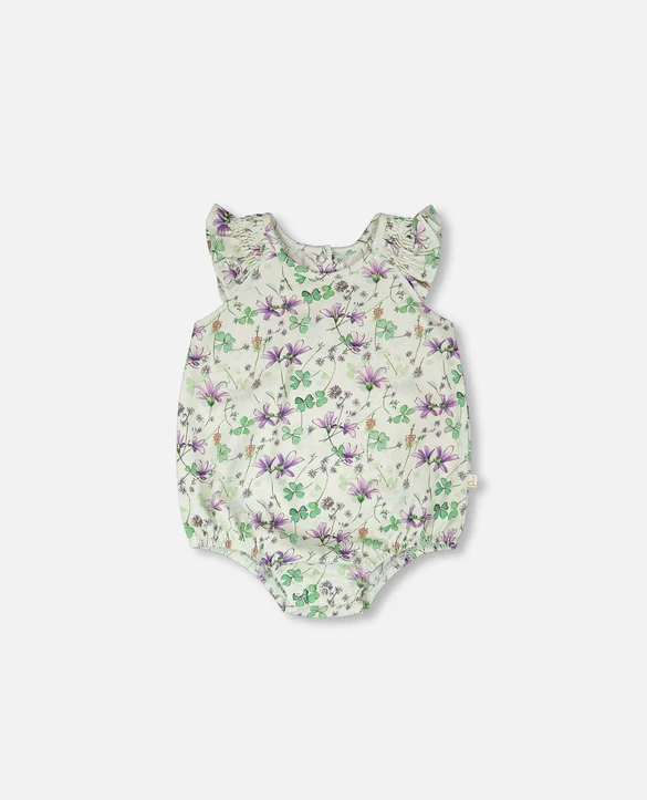 DEUX PAR DEUX JERSEY ROMPER GREEN PRINTED FLOWERS