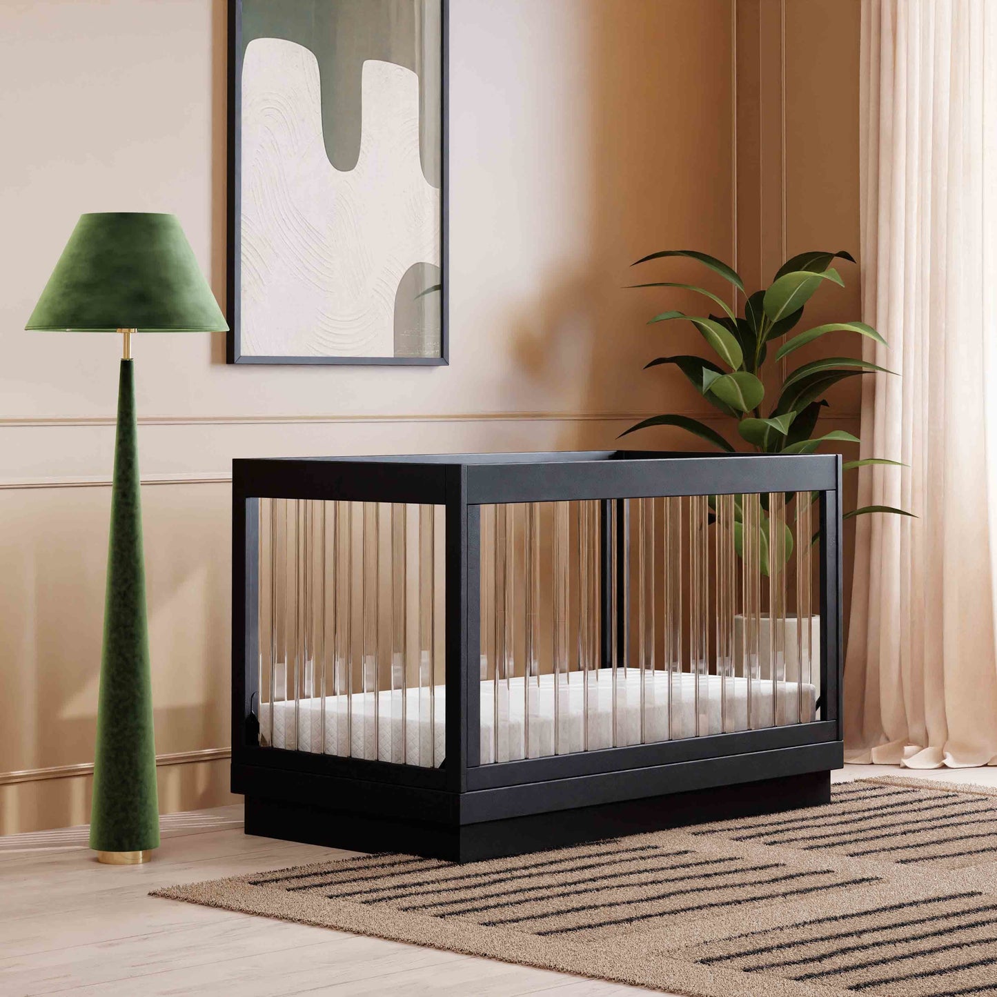 BABYLETTO HARLOW ACRYLIC 3-IN-1 CONVERTIBLE CRIB WITH TODDLER BED CONVERSION KIT