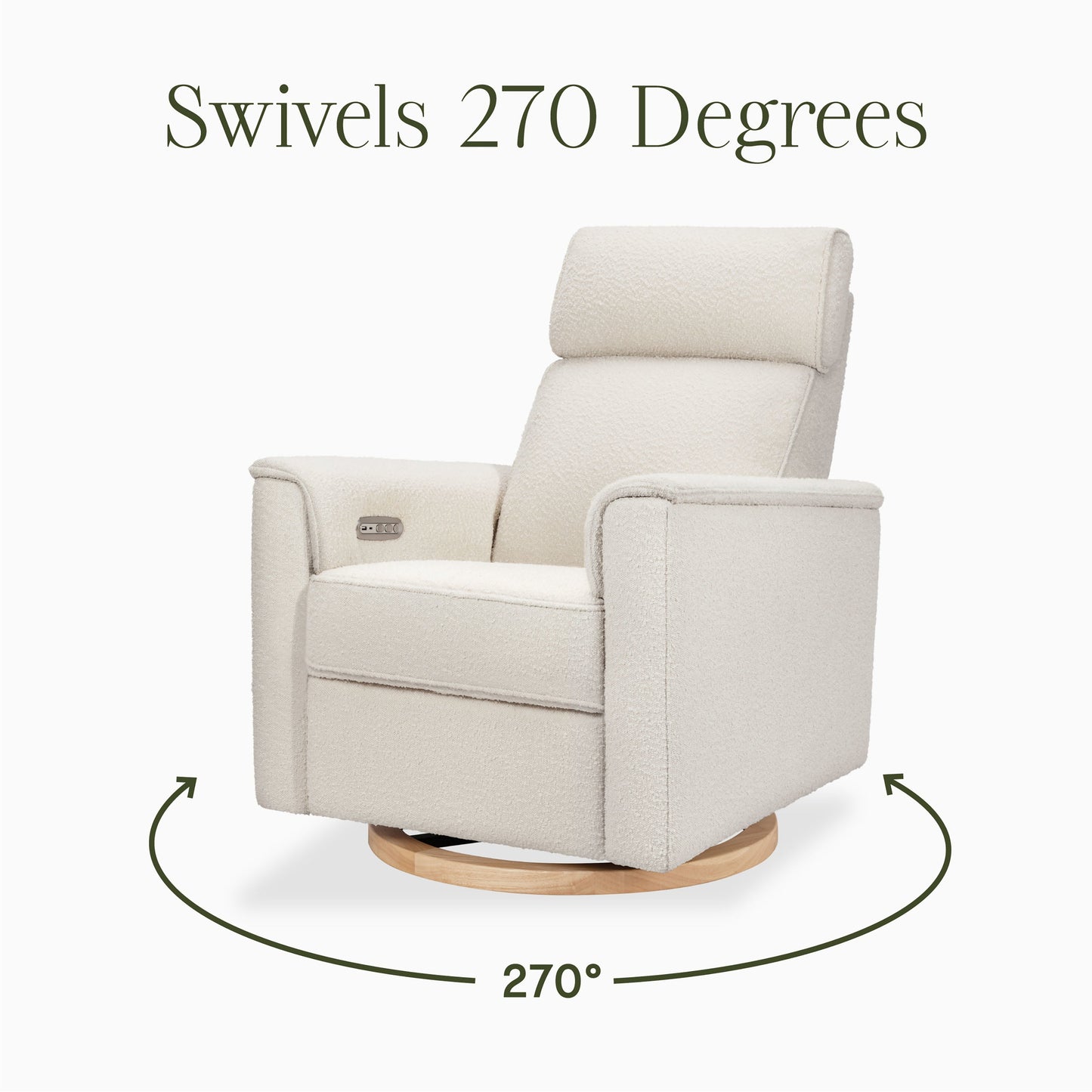 Willa Power Glider Recliner w/ adj. headrest & USB in Performance Grey Eco-Weave w/Light Wood Base