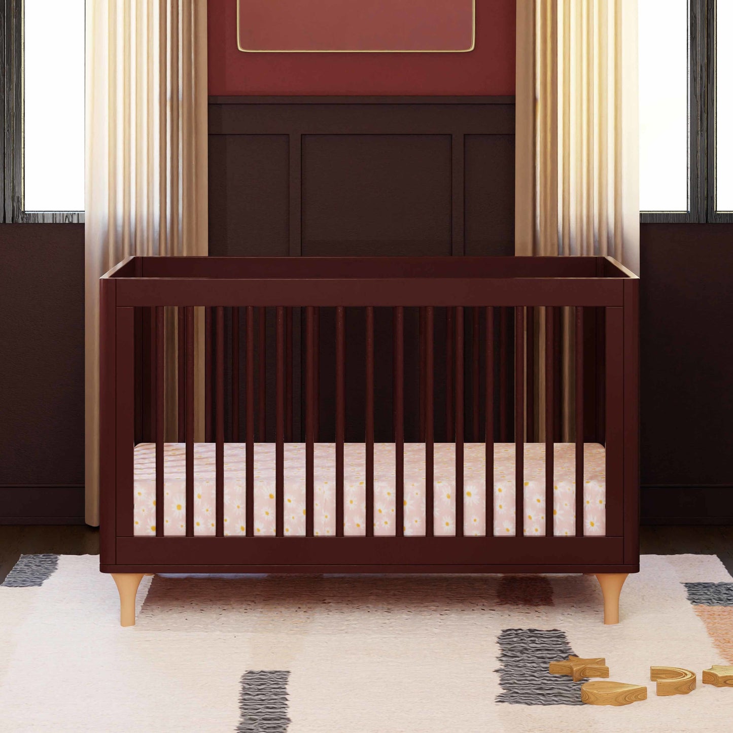 Lolly 3-in-1 Convertible Crib w/Toddler Bed Conversion in Crimson/Natural