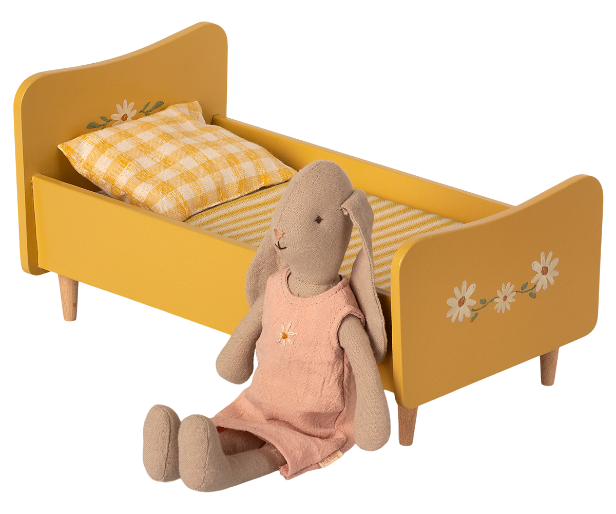 MAILEG WOODEN BED, MINI - YELLOW