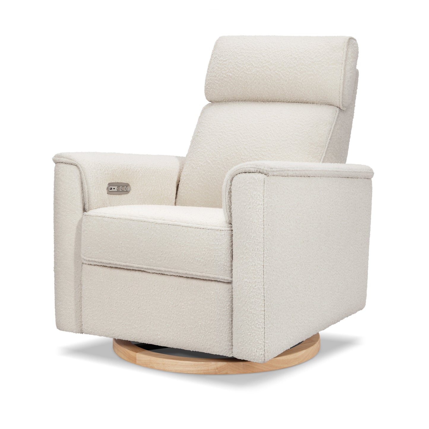 Willa Power Glider Recliner w/ adj. headrest & USB in Performance Grey Eco-Weave w/Light Wood Base