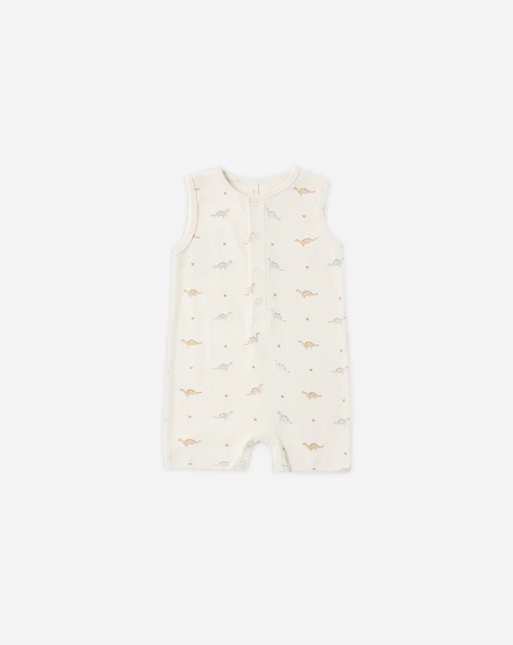 QUINCY MAE RIBBED HENLEY ROMPER - DINOS