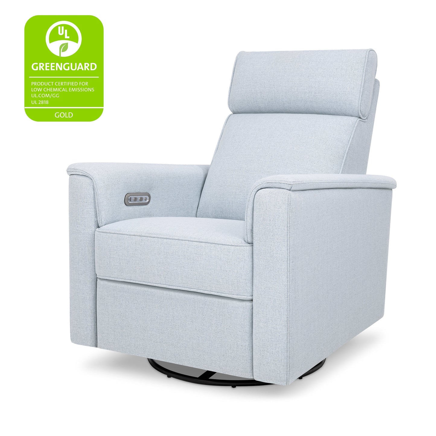 Willa Power Glider Recliner w/ adj. headrest & USB in Performance Grey Eco-Weave w/Light Wood Base