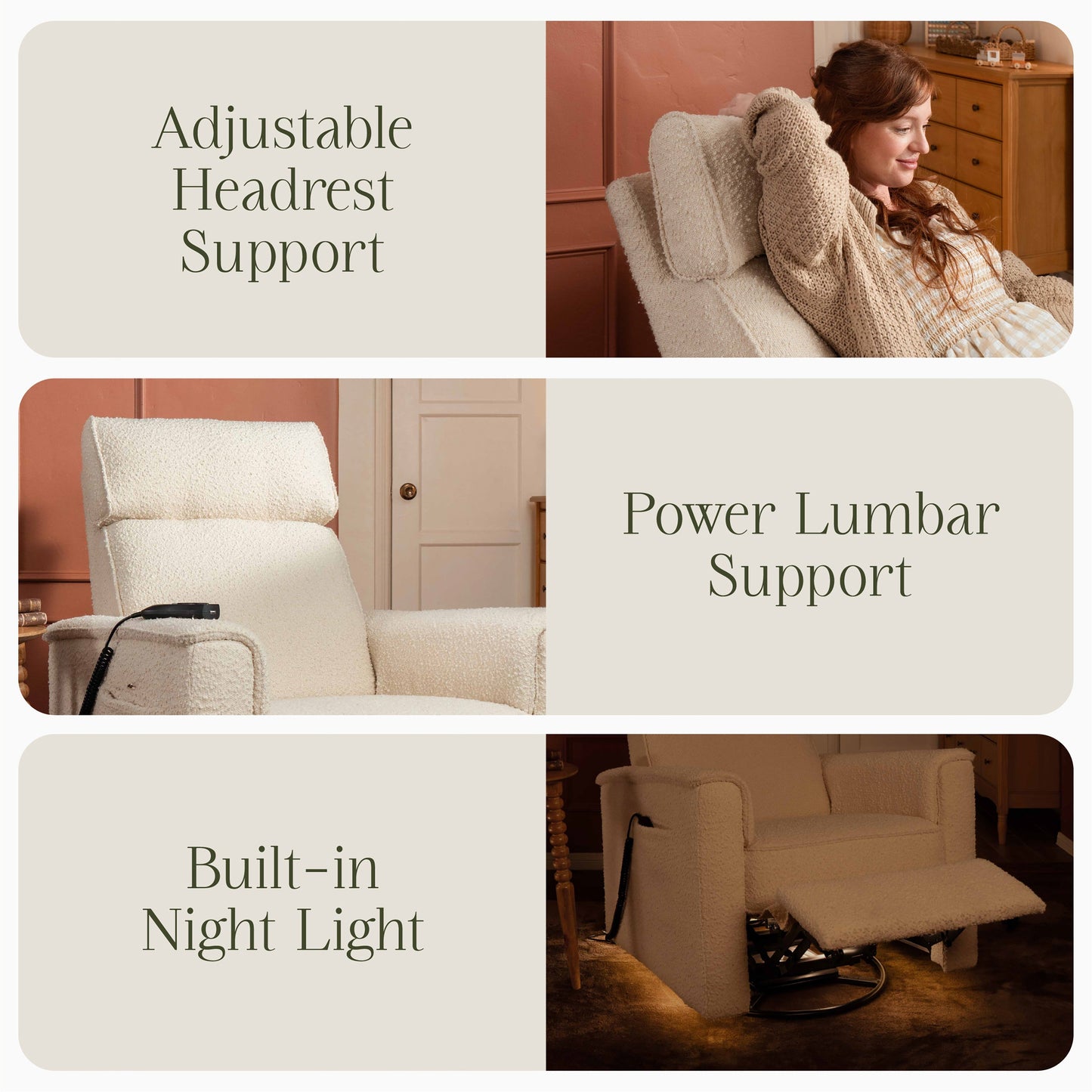 Willa Deluxe Power Glider Recliner w/Heat&Massage in Performance Beach Eco-Weave