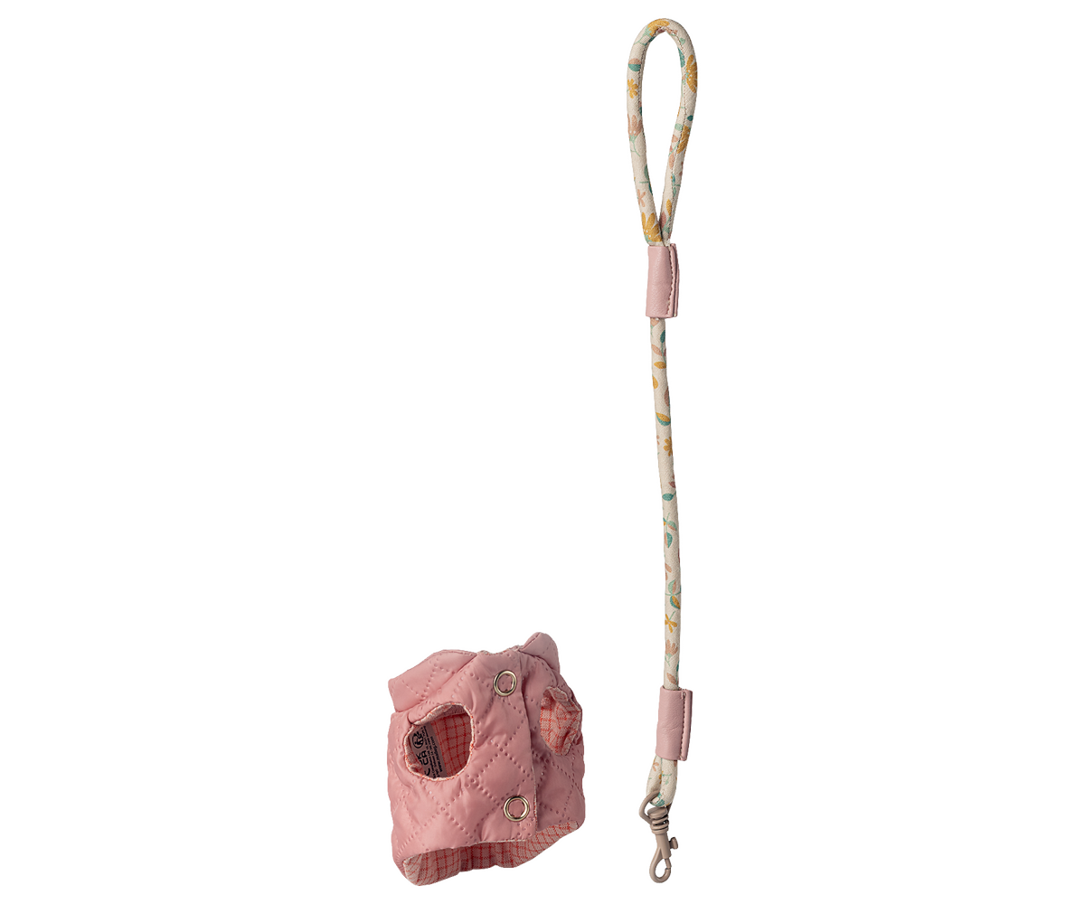 MAILEG PET SUPPLY, HARNESS AND LEASH - ROSE