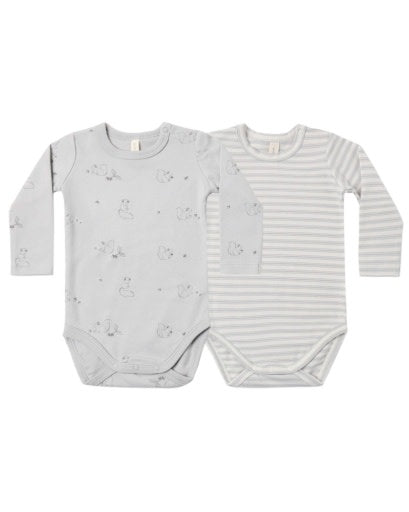 QUINCY MAE JERSEY BODYSUIT, 2 PACK SQUIRREL, CLOUD STRIPE