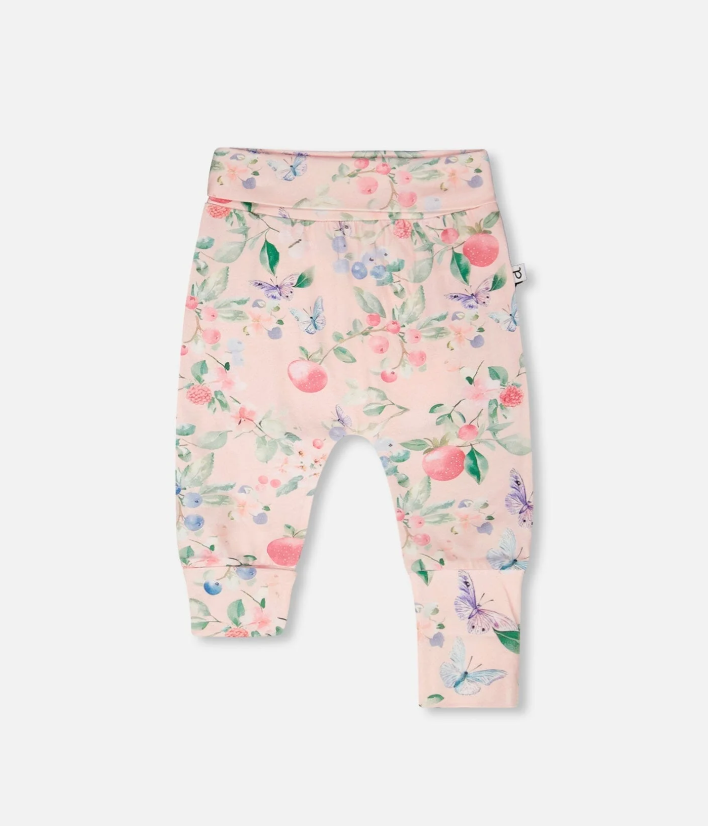 DEUX PAR DEUX ORGANIC COTTON JERSEY EVOLUTIVE PANTS PINK PRINTED BERRIES