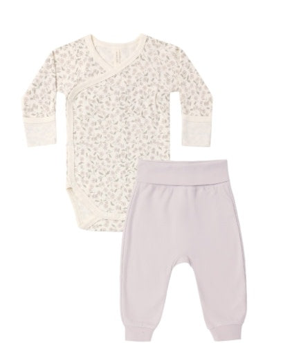 QUINCY MAE SIDE SNAP BODYSUIT + PANT SET FLORET