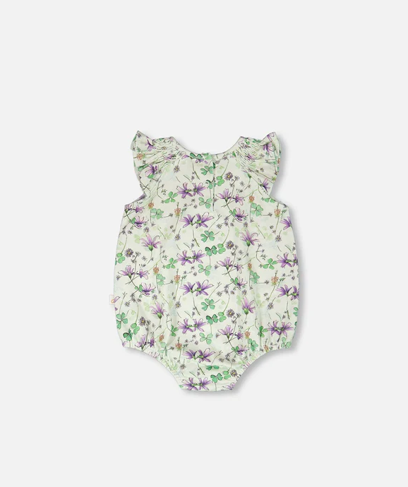 DEUX PAR DEUX JERSEY ROMPER GREEN PRINTED FLOWERS