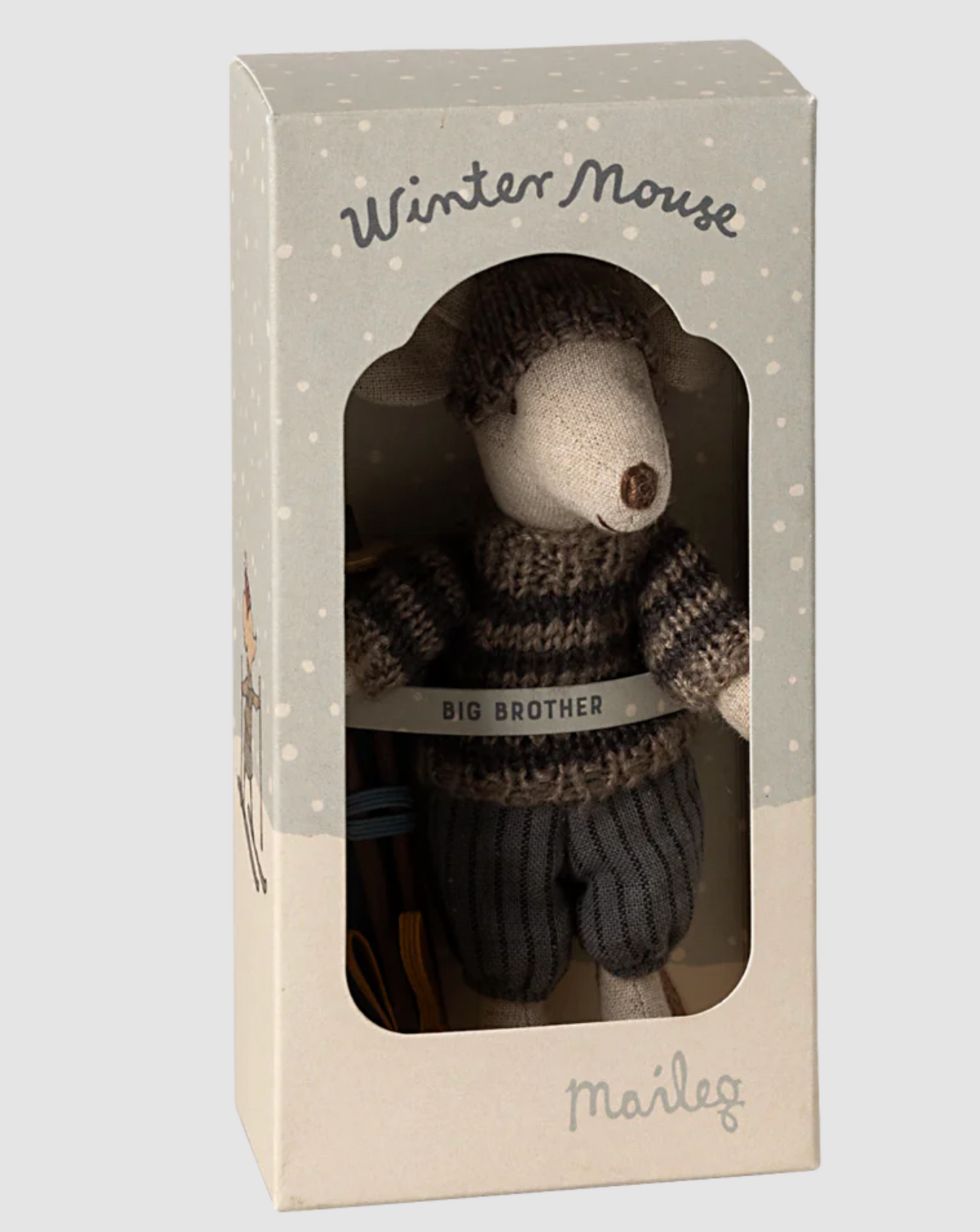 MAILEG WINTER MOUSE WITH SKI SET, BIG BROTHER - GREY