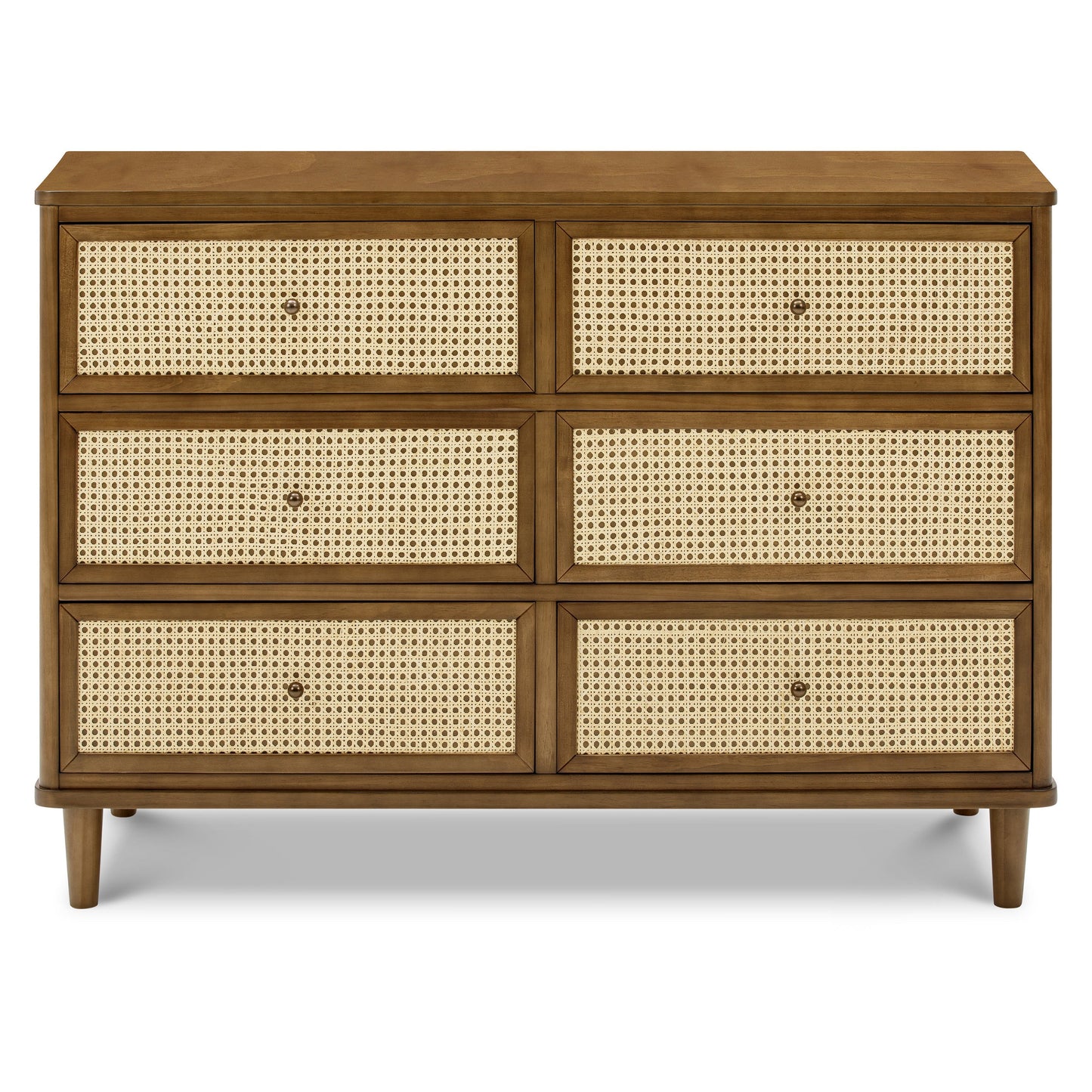 Marin with Cane 6 Drawer Assembled Dresser in Warm White and Honey Cane