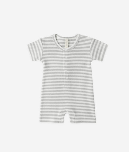 QUINCY MAE WAFFLE SNAP ROMPER - SAGE STRIPE