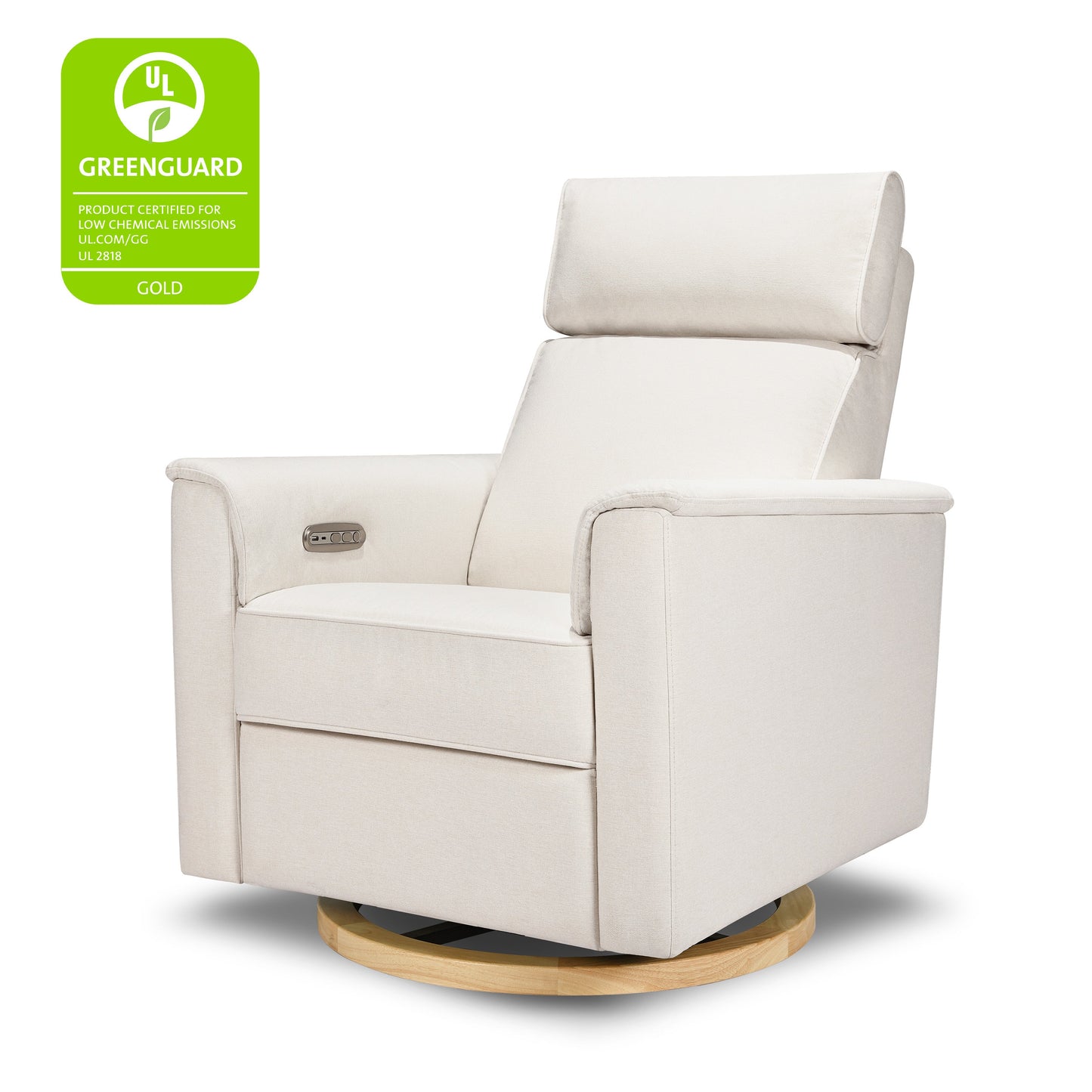 Willa Power Glider Recliner w/ adj. headrest & USB in Performance Grey Eco-Weave w/Light Wood Base