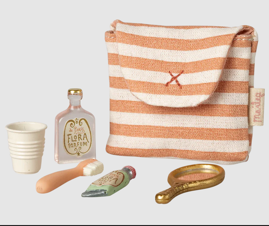 TOOTHBRUSH SET IN BAG, MOUSE- CORAL STRIPE