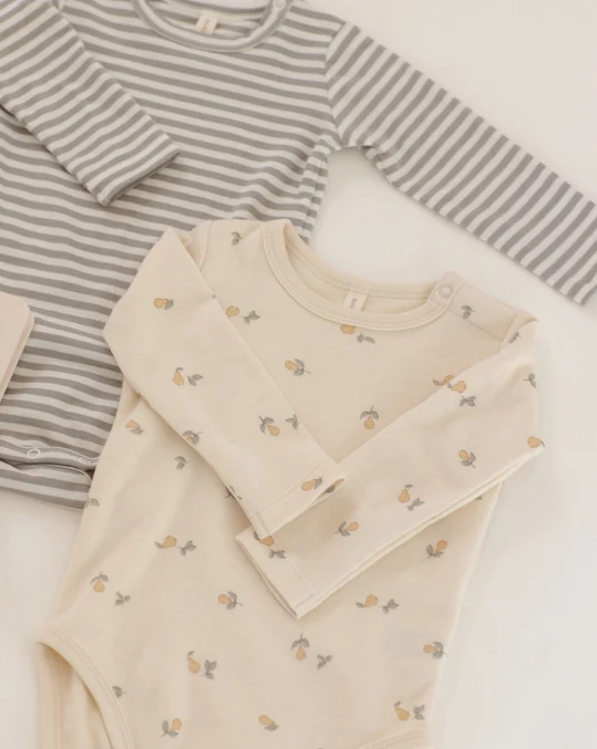 QUINCY MAE JERSEY BODYSUIT, 2 PACK PEARS, LAUREL STRIPE