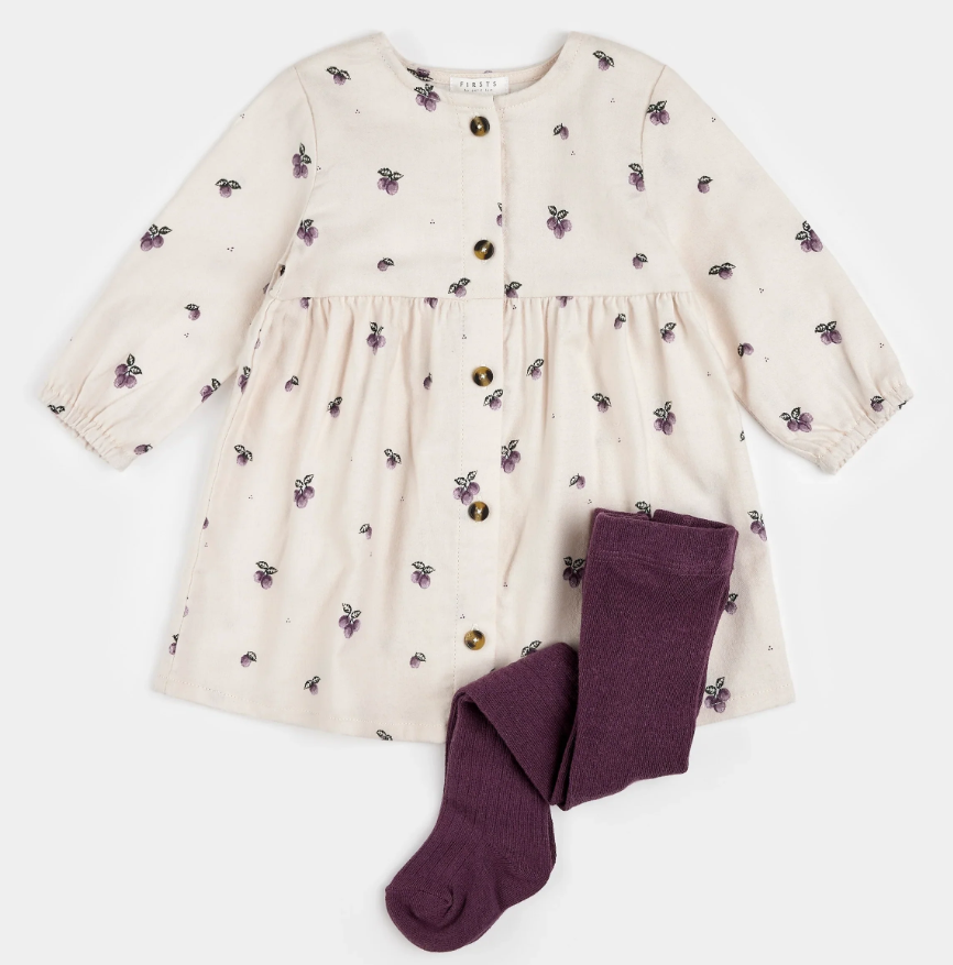 PETIT LEM PLUM PRINT TWILL DRESS SET