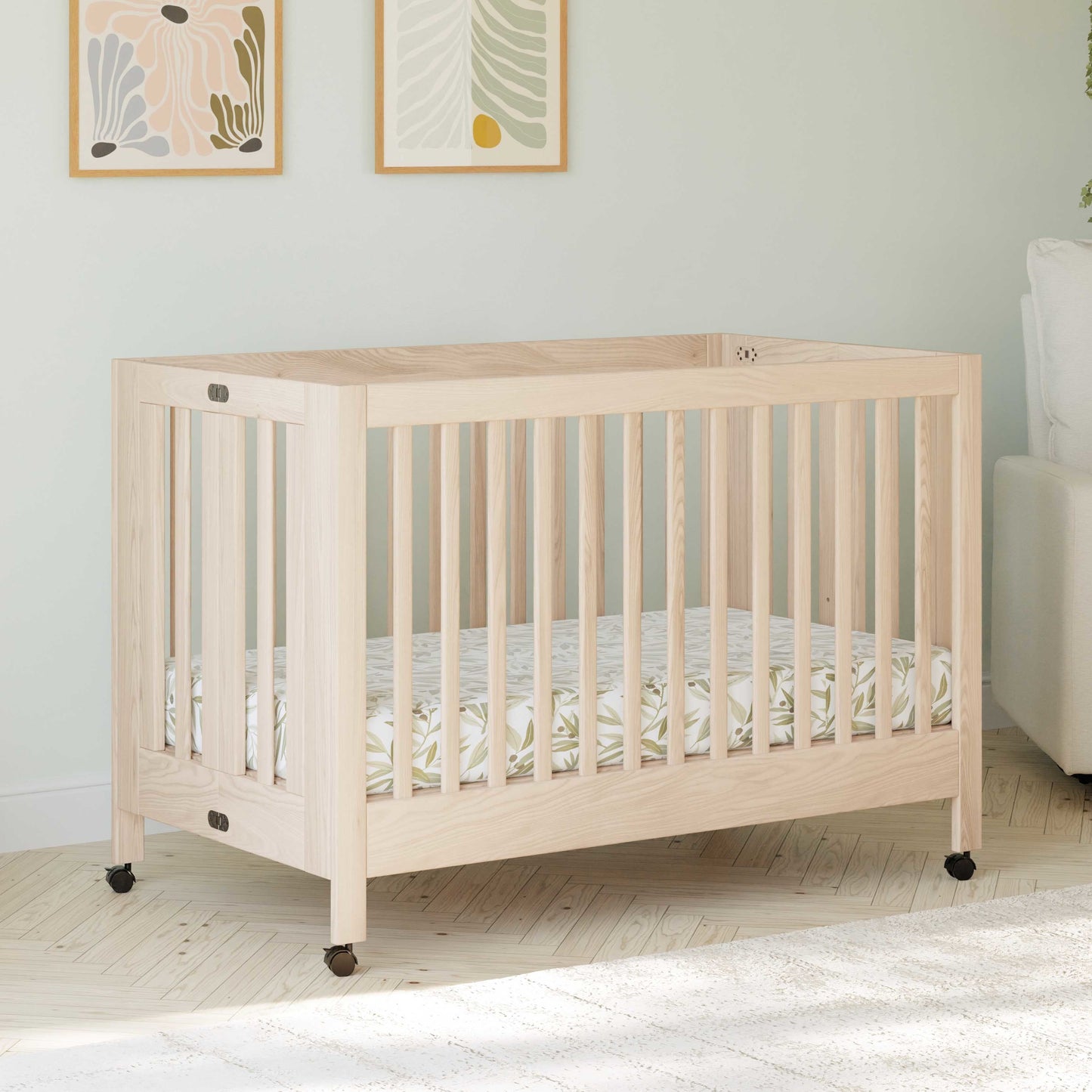 Maki Full-Size Folding Crib w/ Toddler Bed Conversion Kit in Honey