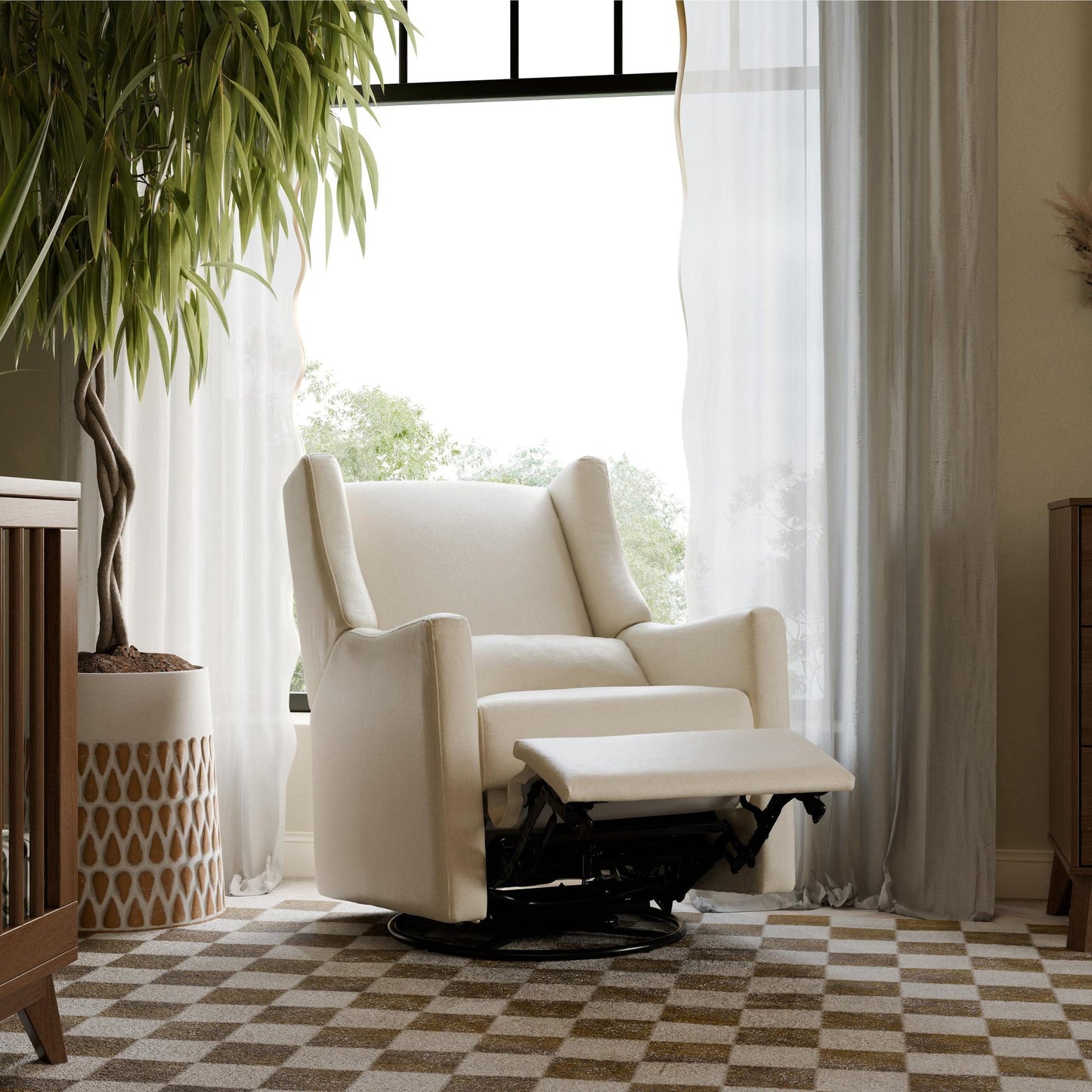 Kiwi Glider Recliner w/ Electronic Control and USB in Ivory Boucle w/Gold Base