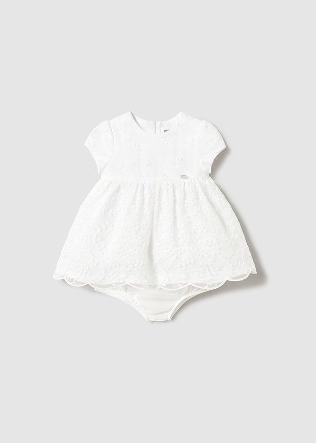 MAYORAL EMBROIDERED TULLE DRESS WITH BLOOMERS WHITE