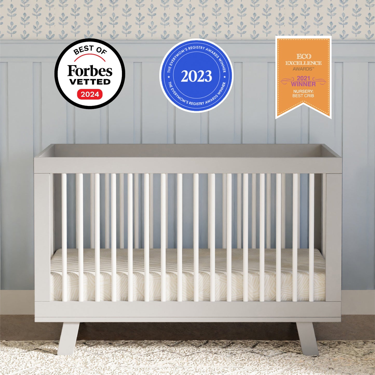 Hudson 3-in-1 Convertible Crib w/ToddlerBedConversionKit in White/Washed Natural