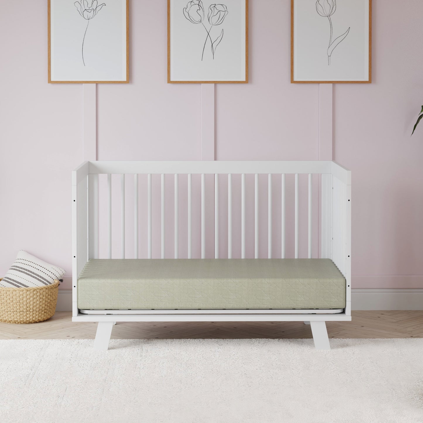 Hudson 3-in-1 Convertible Crib w/ToddlerBedConversionKit in White/Washed Natural